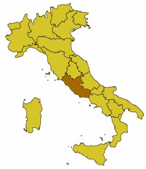 Mapa de Italia destacando la región del Lacio.